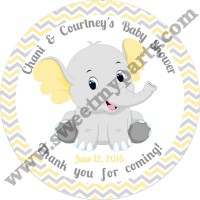 Yellow and grey elephant baby shower stickers,(006ebs)